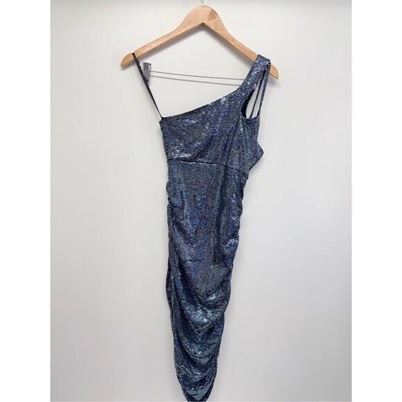 AQUA Dress Size Small Asymmetric Midi Cocktail Party Blue Sequined NWT - Picture 7 of 11